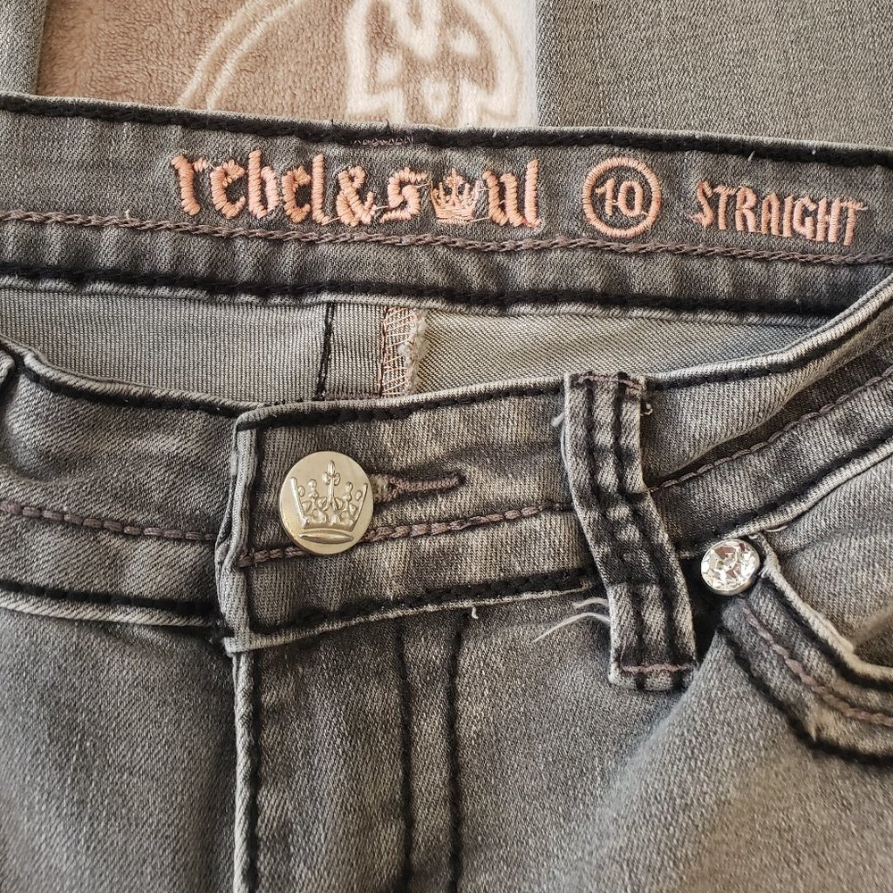🌼HP🌼Rebel & Soul Faded Black Jeans w/Bling Pockets - Picture 3 of 6